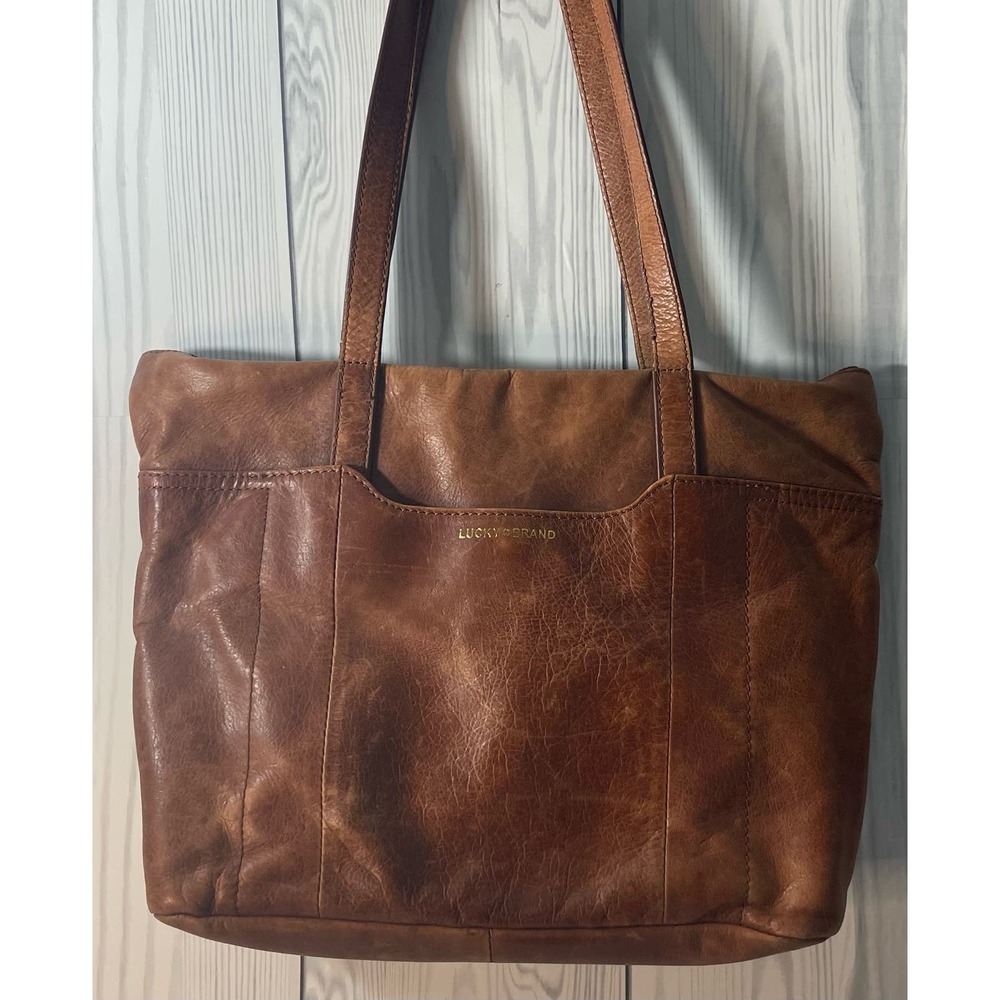 Vintage Lucky Brand Leather Hobo Shoulder Carry Cognac Brown Fringe Tassel